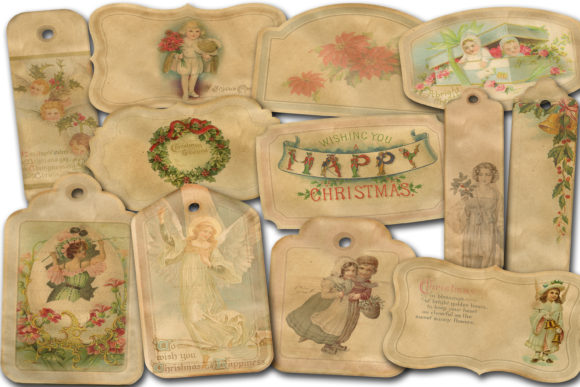 Christmas Labels: Vintage Rose Clip Art for Creative Projects