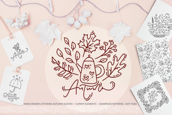 Monoline Vector Autumn Floral Elements
